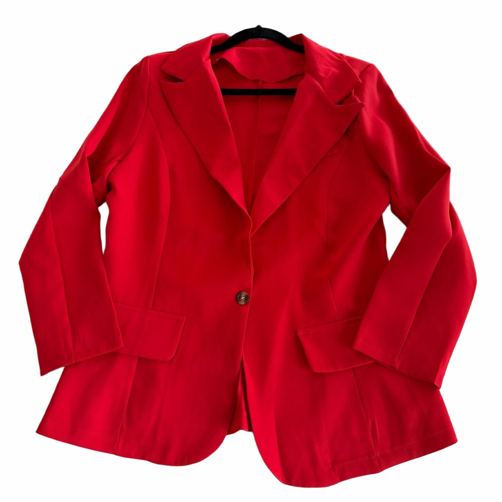 NEW Women's Red Single Button Unlined Blazer Size L #260497